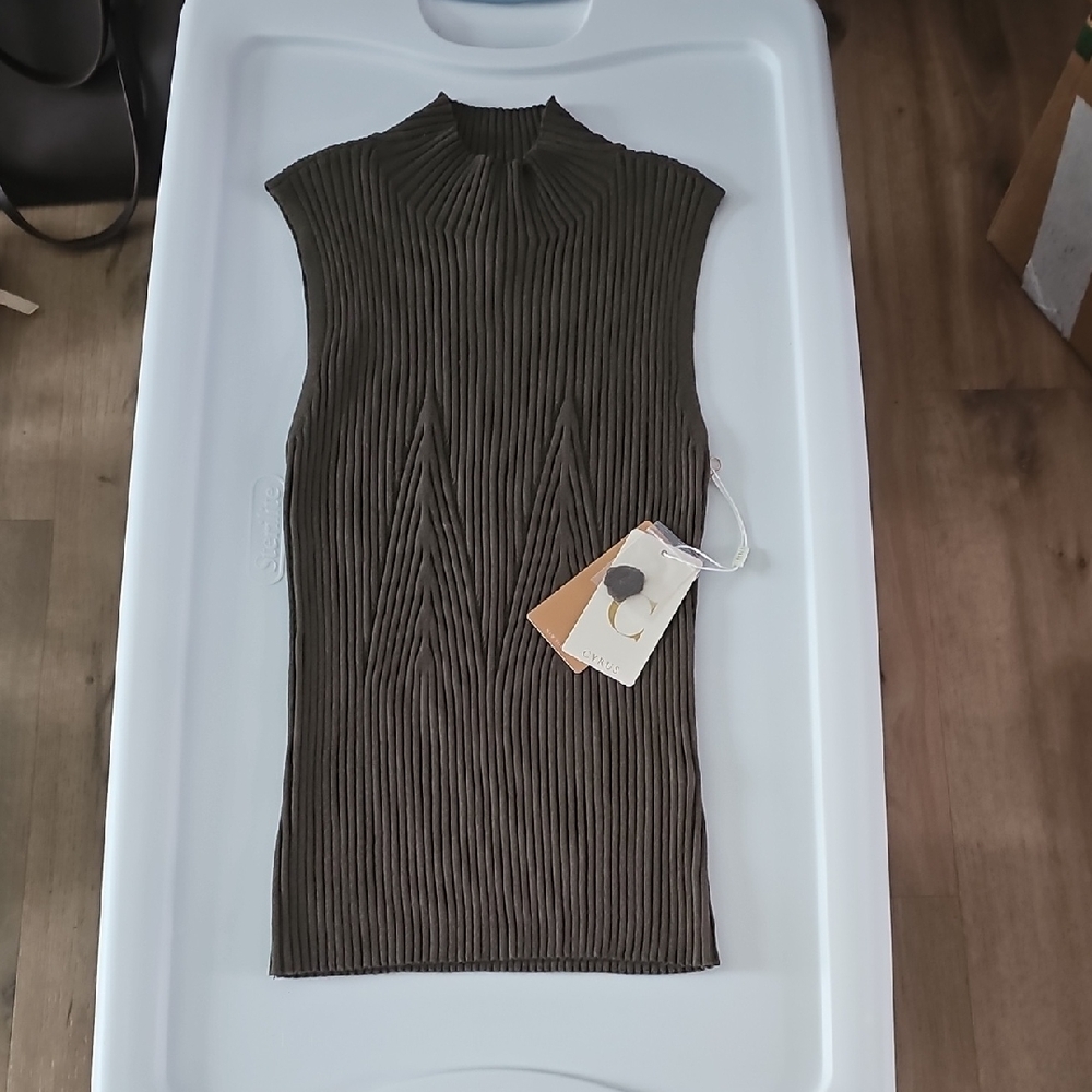 Cyrus Olive Ribbed Sleeveless Top